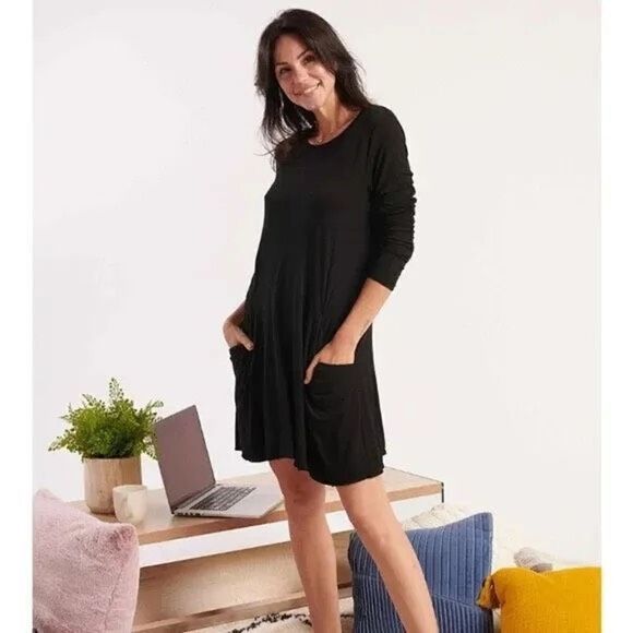 Betabrand Sweatshirt Travel Dress Silk Blend Stretch Black W0935-BK Size Large - Picture 1 of 9